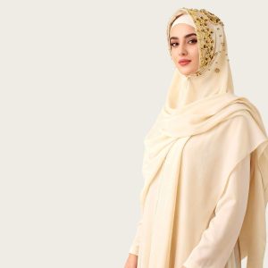 Cross-border Amazon hot-selling ethnic style cap scarf, fashionable rolled edge pearl chiffon beaded long scarf wholesale